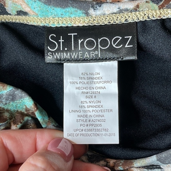 ST Tropez Swimwear Romper Geometric Metallic Adjustable Straps One Piece Suite 8 - Picture 8 of 14
